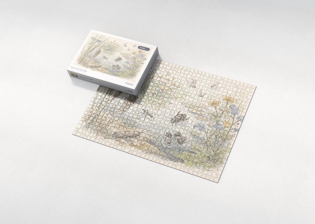 Insects of the Pond Edge jigsaw puzzle - box and puzzle