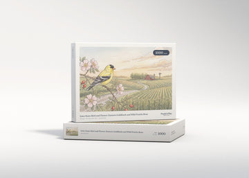 Iowa State Bird and Flower: Eastern Goldfinch and Wild Prairie Rose jigsaw puzzle - gift box