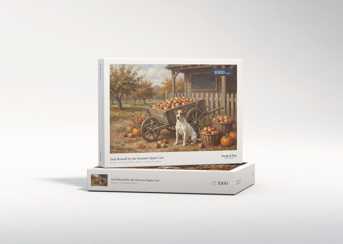 Jack Russell by the Autumn Apple Cart jigsaw puzzle - gift box