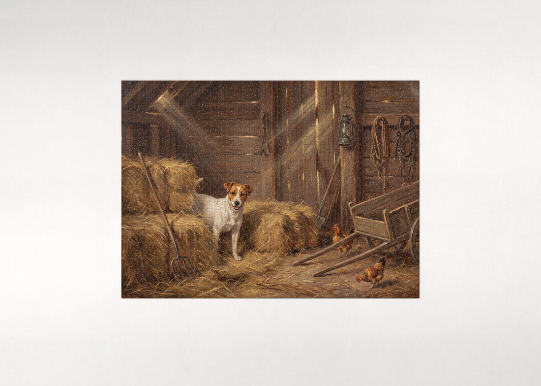 Jack Russell in the Hay Barn jigsaw puzzle - gift box