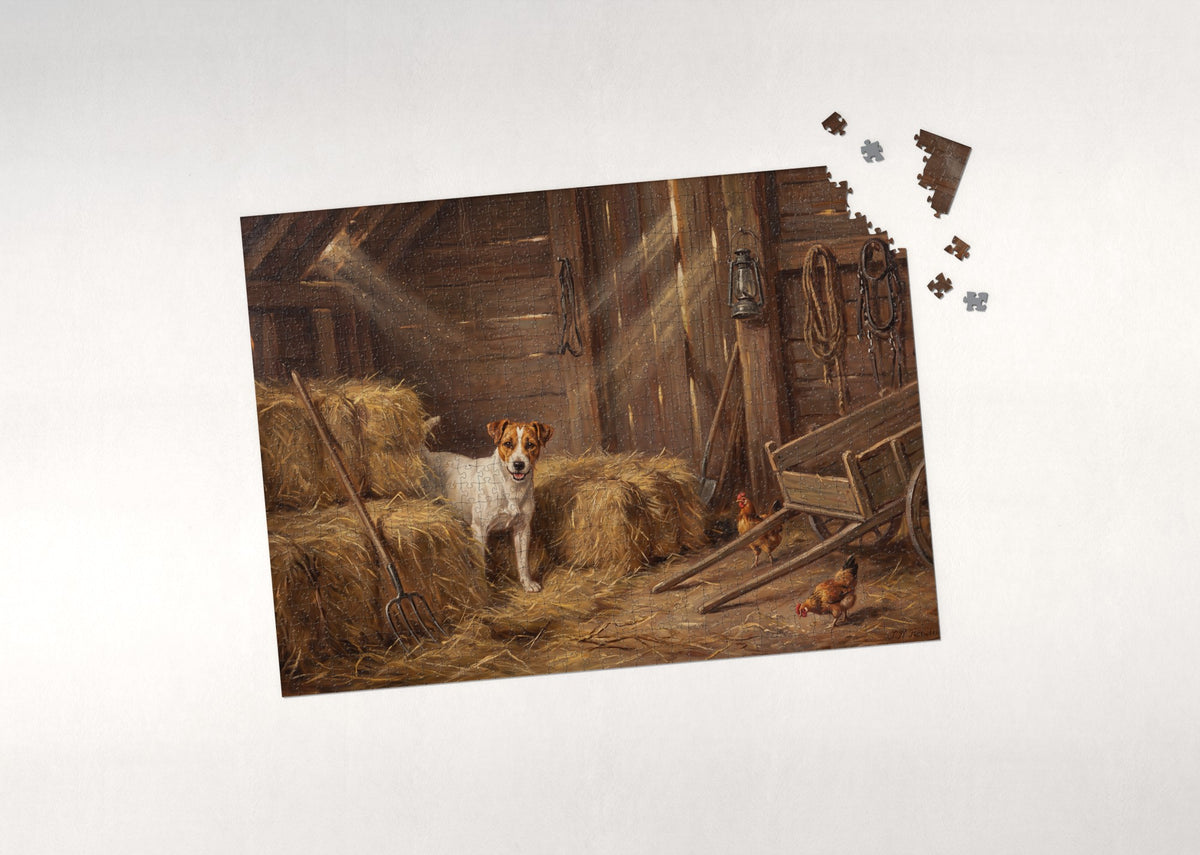 Jack Russell in the Hay Barn jigsaw puzzle - puzzle with loose pieces