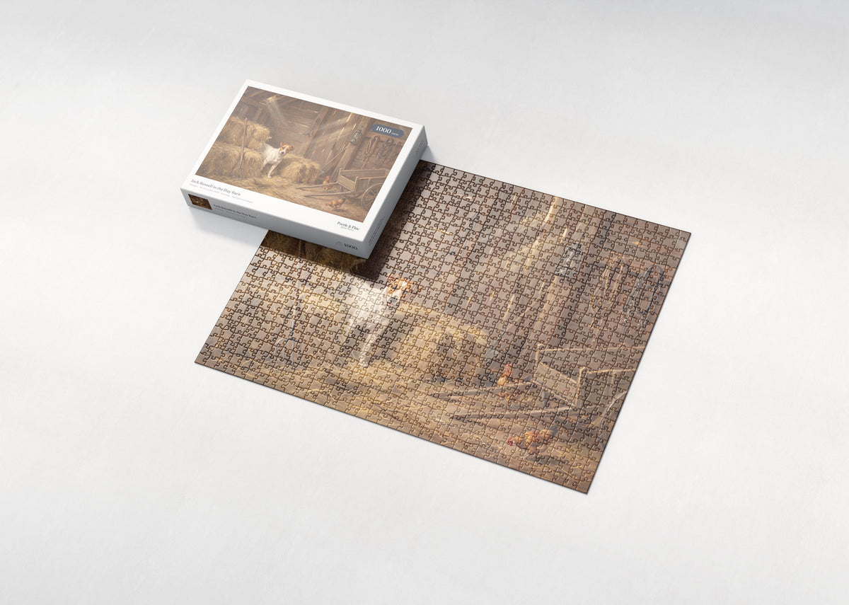 Jack Russell in the Hay Barn jigsaw puzzle - box and puzzle