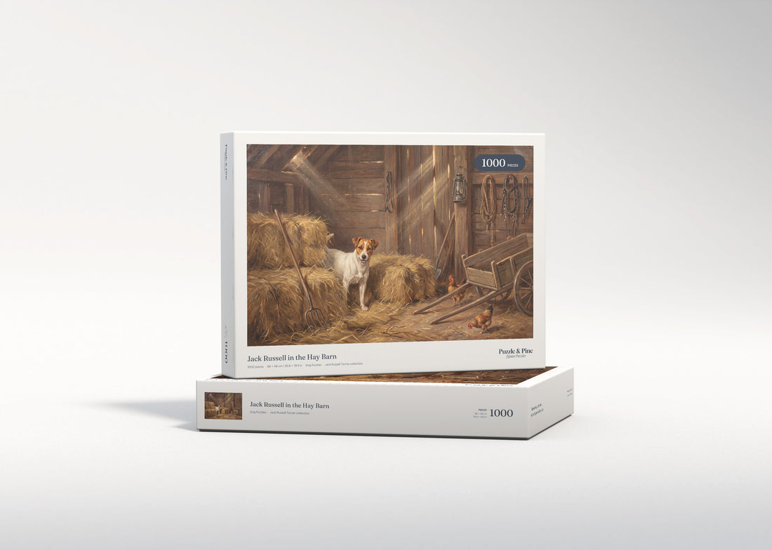Jack Russell in the Hay Barn jigsaw puzzle - gift box