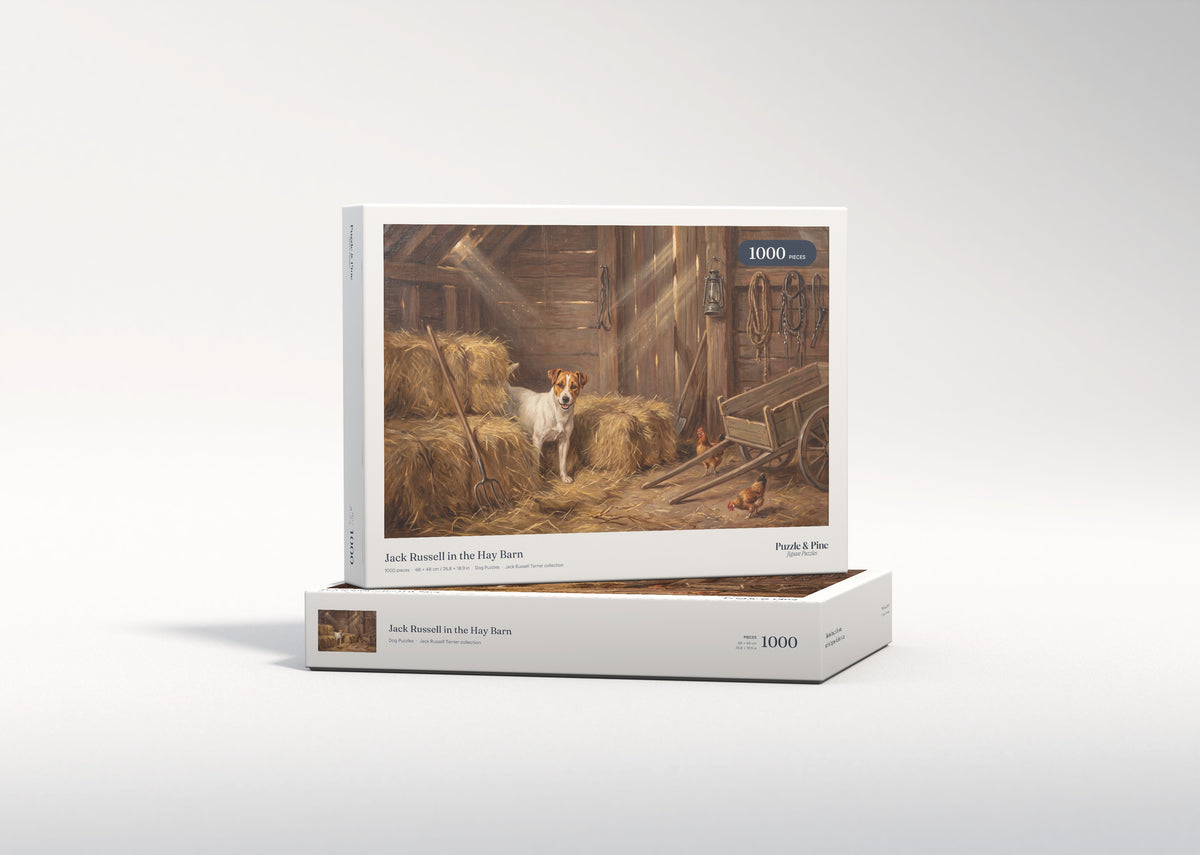 Jack Russell in the Hay Barn jigsaw puzzle - gift box