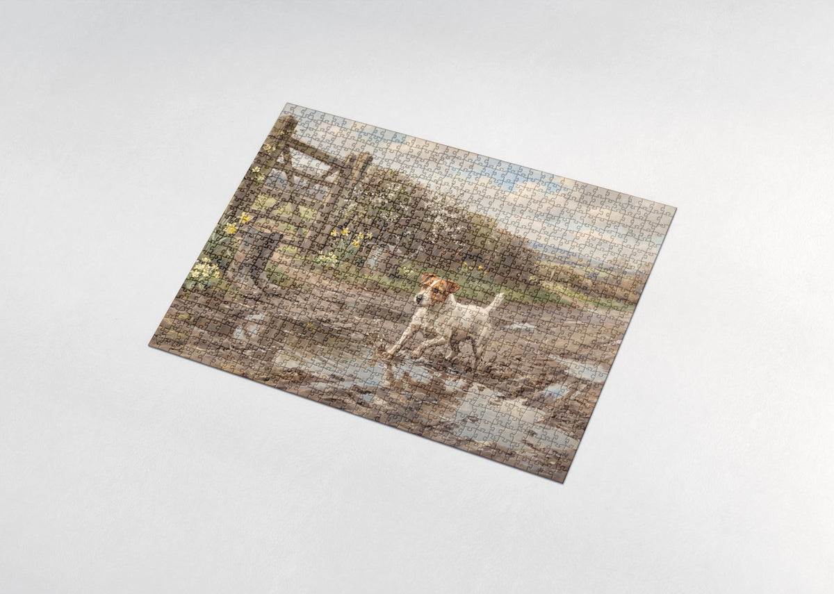 Jack Russell in the Spring Mud Puddles jigsaw puzzle - assembled puzzle