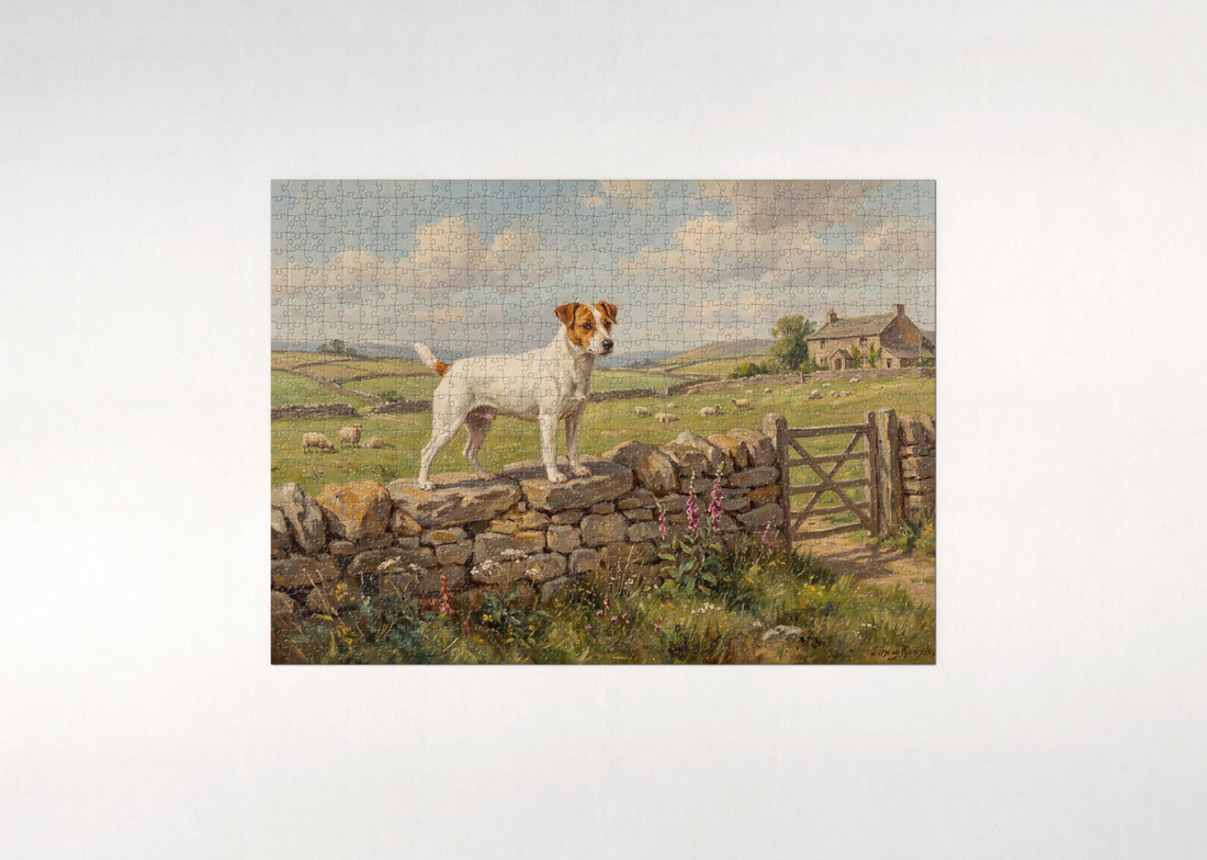 Jack Russell on the Countryside Stone Wall jigsaw puzzle - gift box