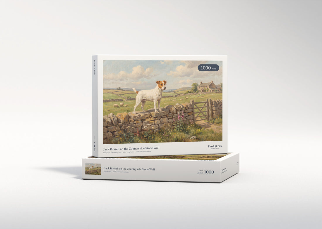 Jack Russell on the Countryside Stone Wall jigsaw puzzle - gift box