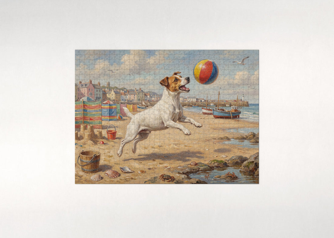 Jack Russell with the Beach Ball jigsaw puzzle - gift box