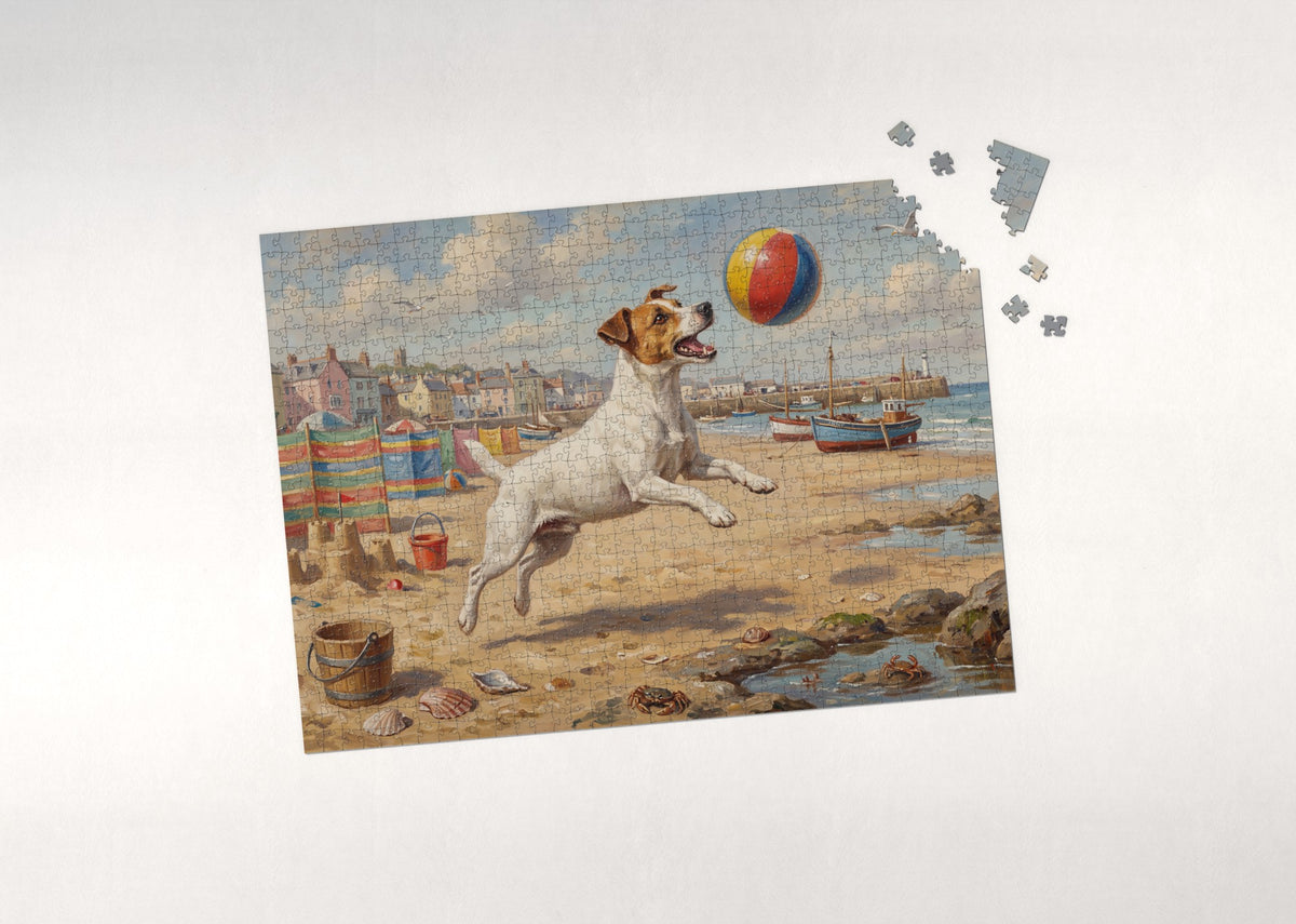 Jack Russell with the Beach Ball jigsaw puzzle - puzzle with loose pieces