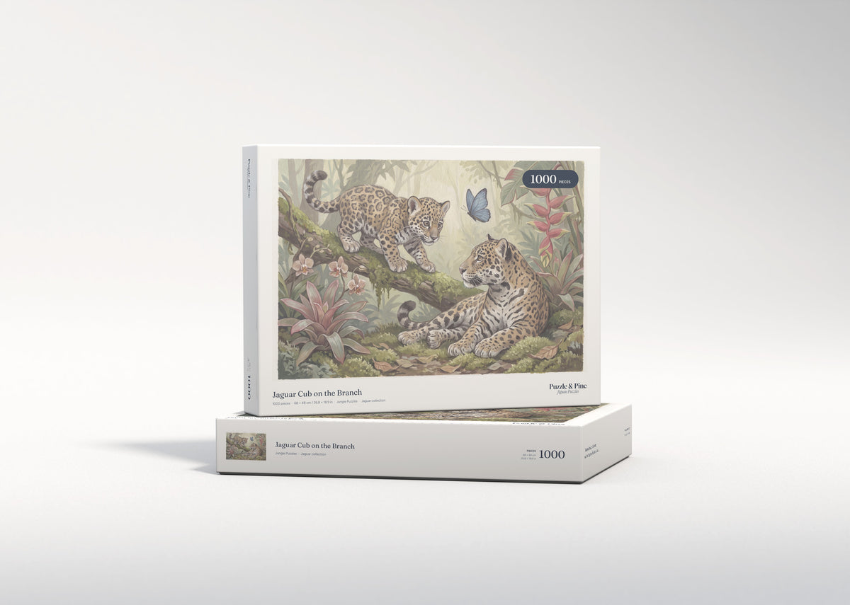 Jaguar Cub on the Branch jigsaw puzzle - gift box