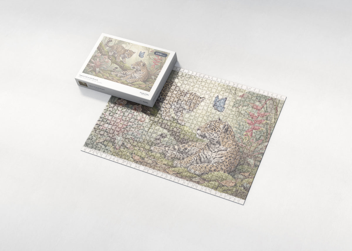 Jaguar Cub on the Branch jigsaw puzzle - box and puzzle
