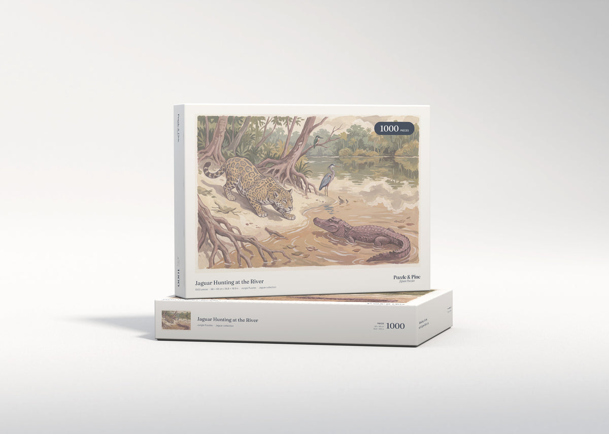 Jaguar Hunting at the River jigsaw puzzle - gift box