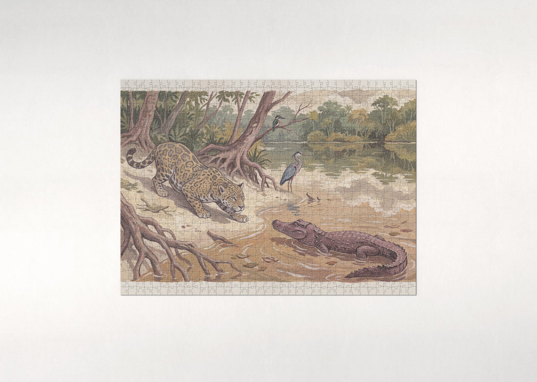 Jaguar Hunting at the River jigsaw puzzle - gift box