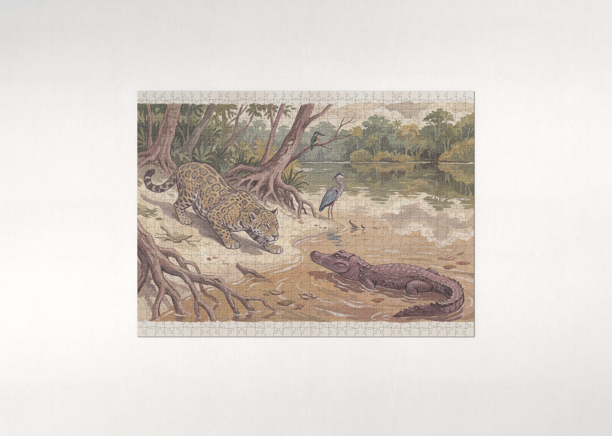 Jaguar Hunting at the River jigsaw puzzle - flat puzzle