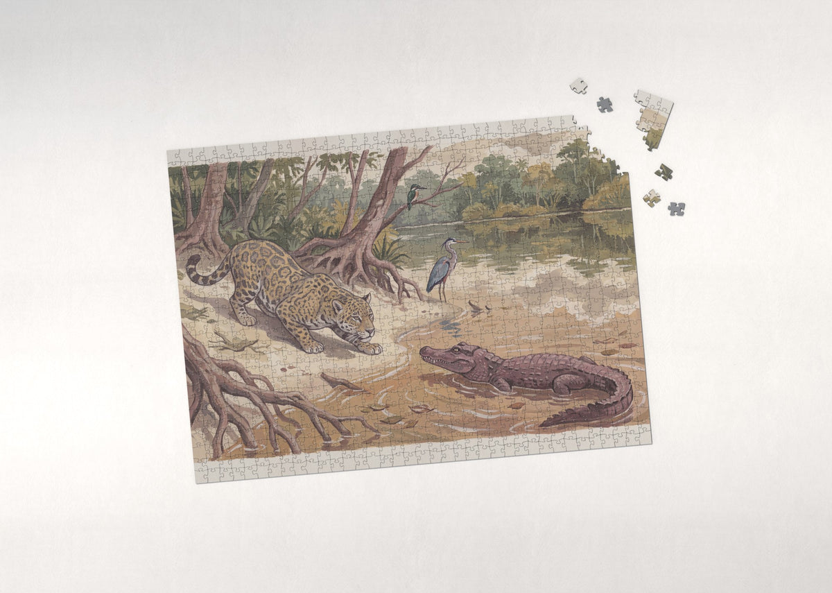 Jaguar Hunting at the River jigsaw puzzle - puzzle with loose pieces