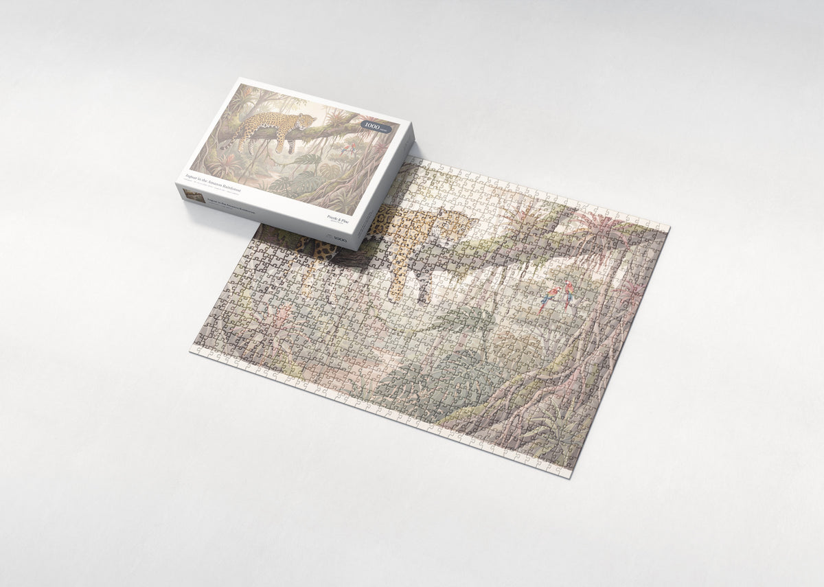 Jaguar in the Amazon Rainforest jigsaw puzzle - box and puzzle
