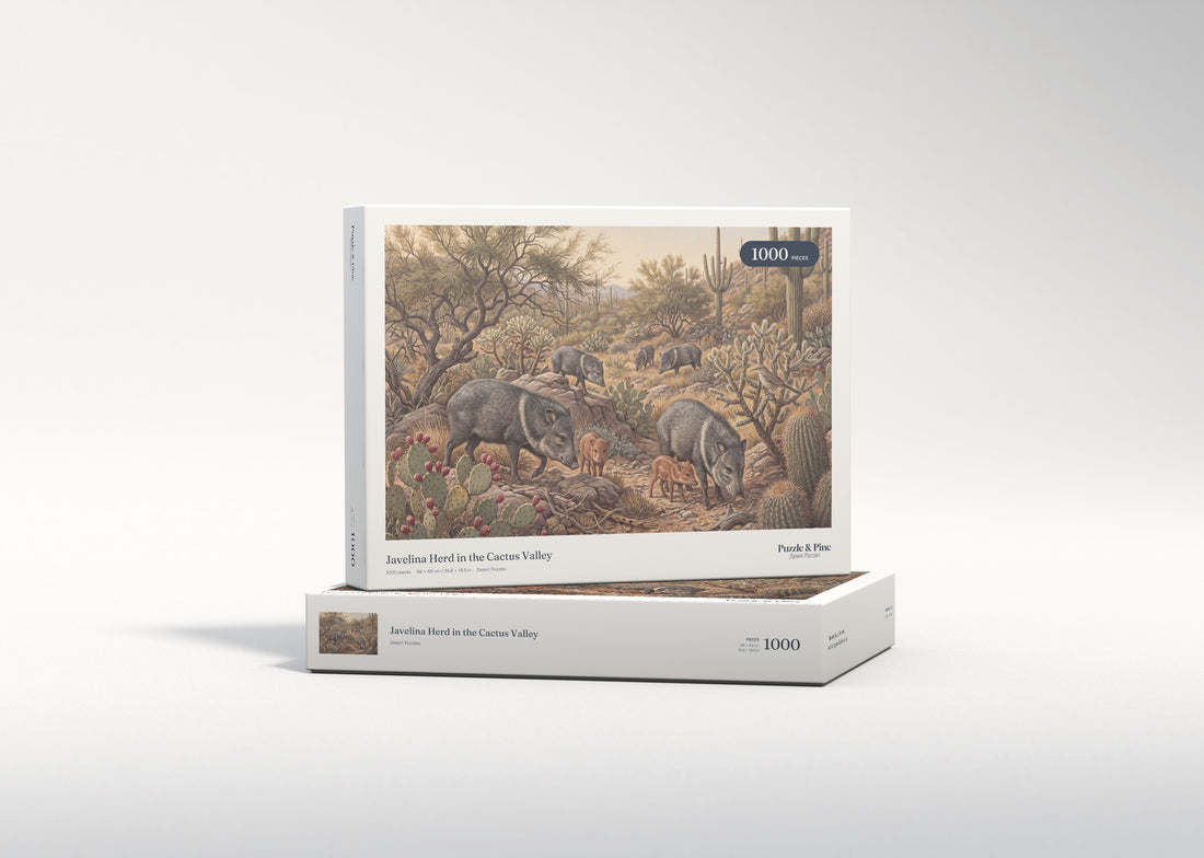 Javelina Herd in the Cactus Valley jigsaw puzzle - gift box