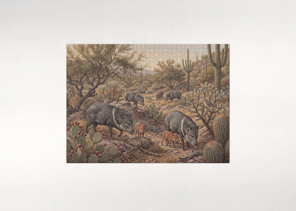 Javelina Herd in the Cactus Valley jigsaw puzzle - flat puzzle