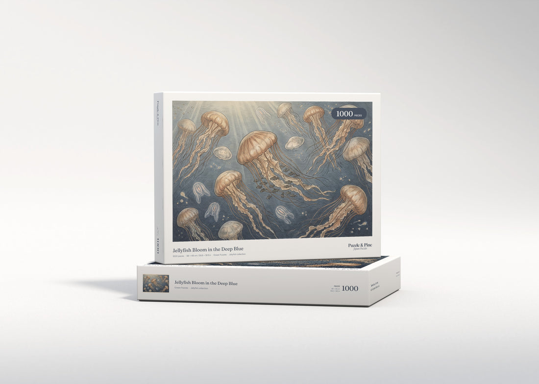 Jellyfish Bloom in the Deep Blue jigsaw puzzle - gift box