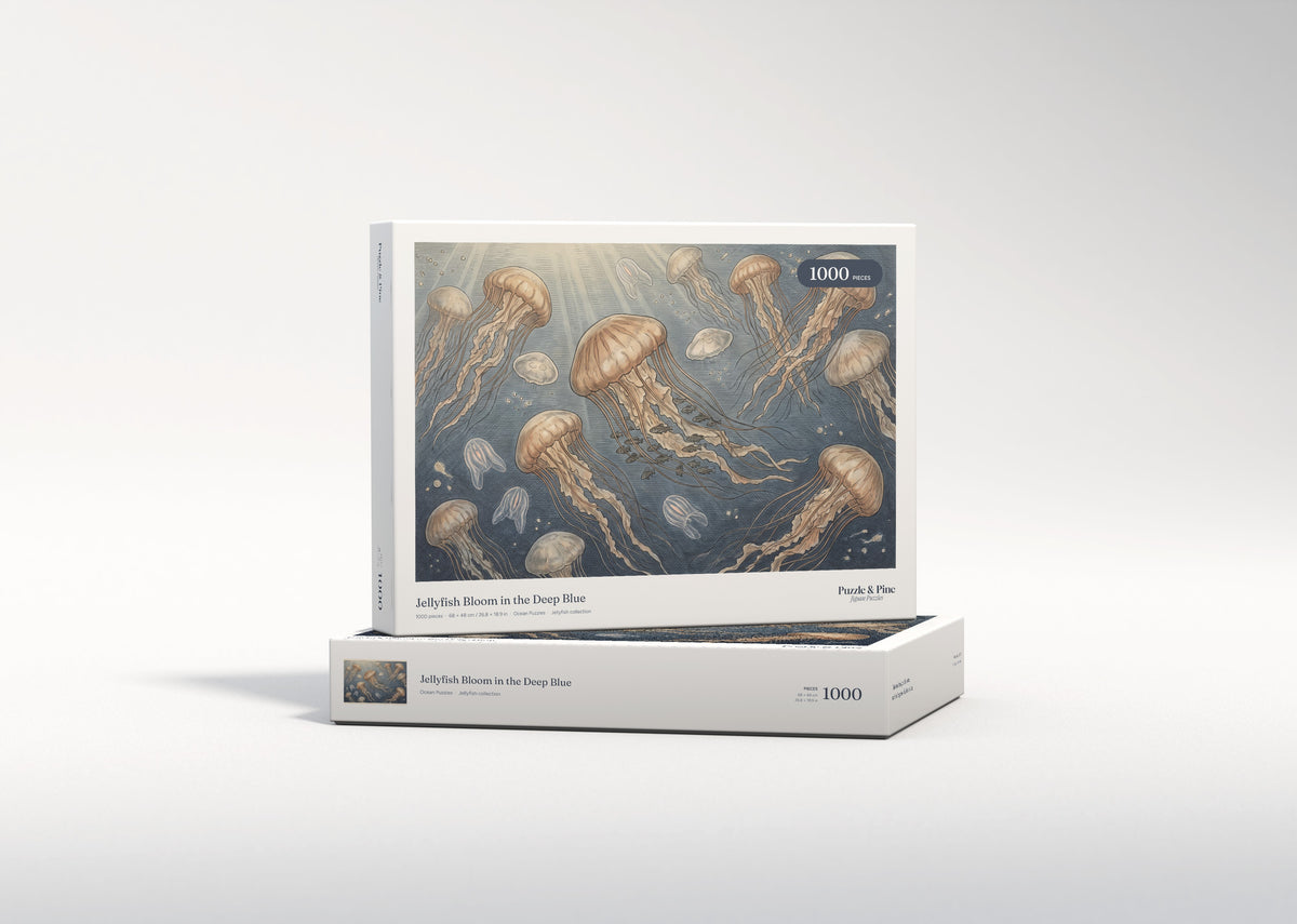 Jellyfish Bloom in the Deep Blue jigsaw puzzle - gift box