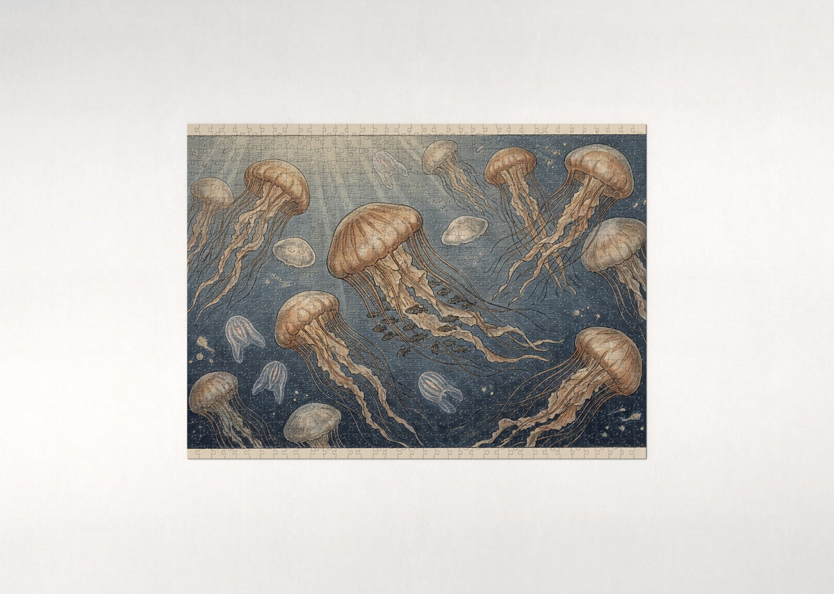Jellyfish Bloom in the Deep Blue jigsaw puzzle - flat puzzle