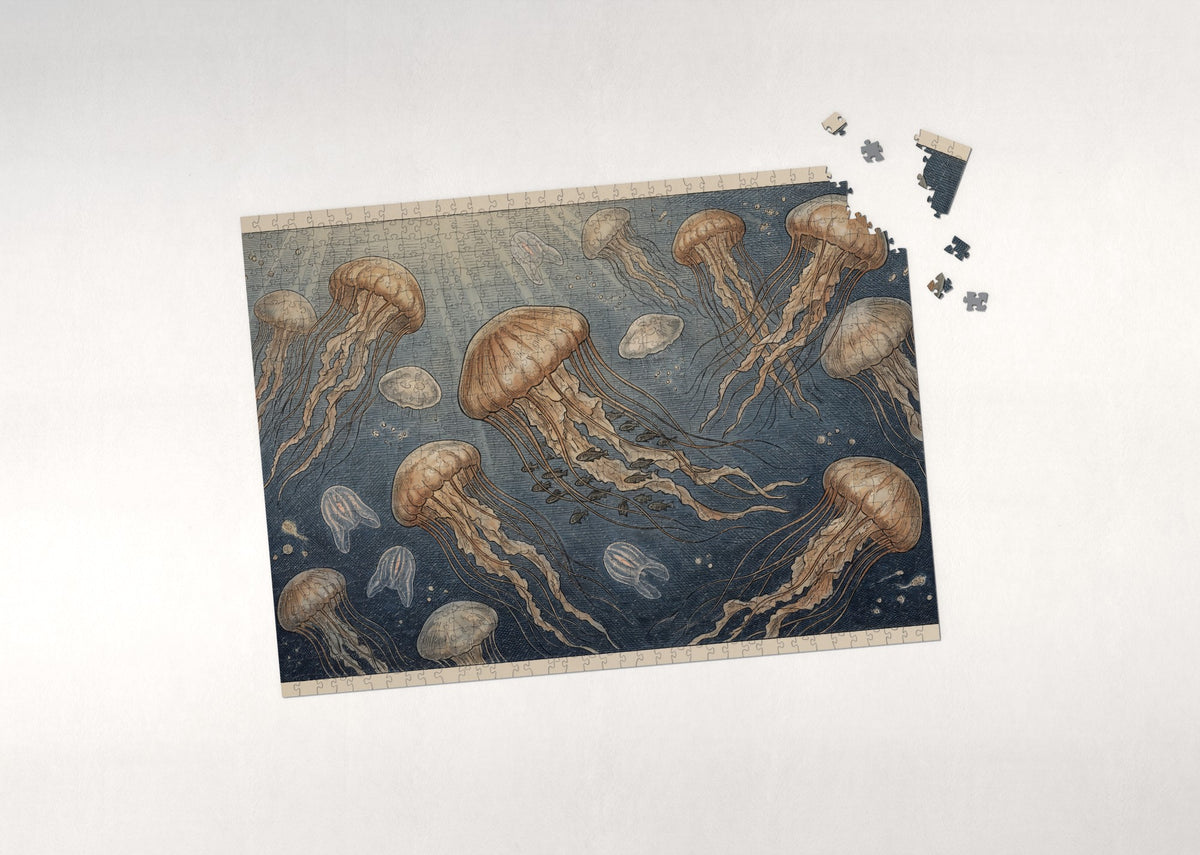 Jellyfish Bloom in the Deep Blue jigsaw puzzle - puzzle with loose pieces