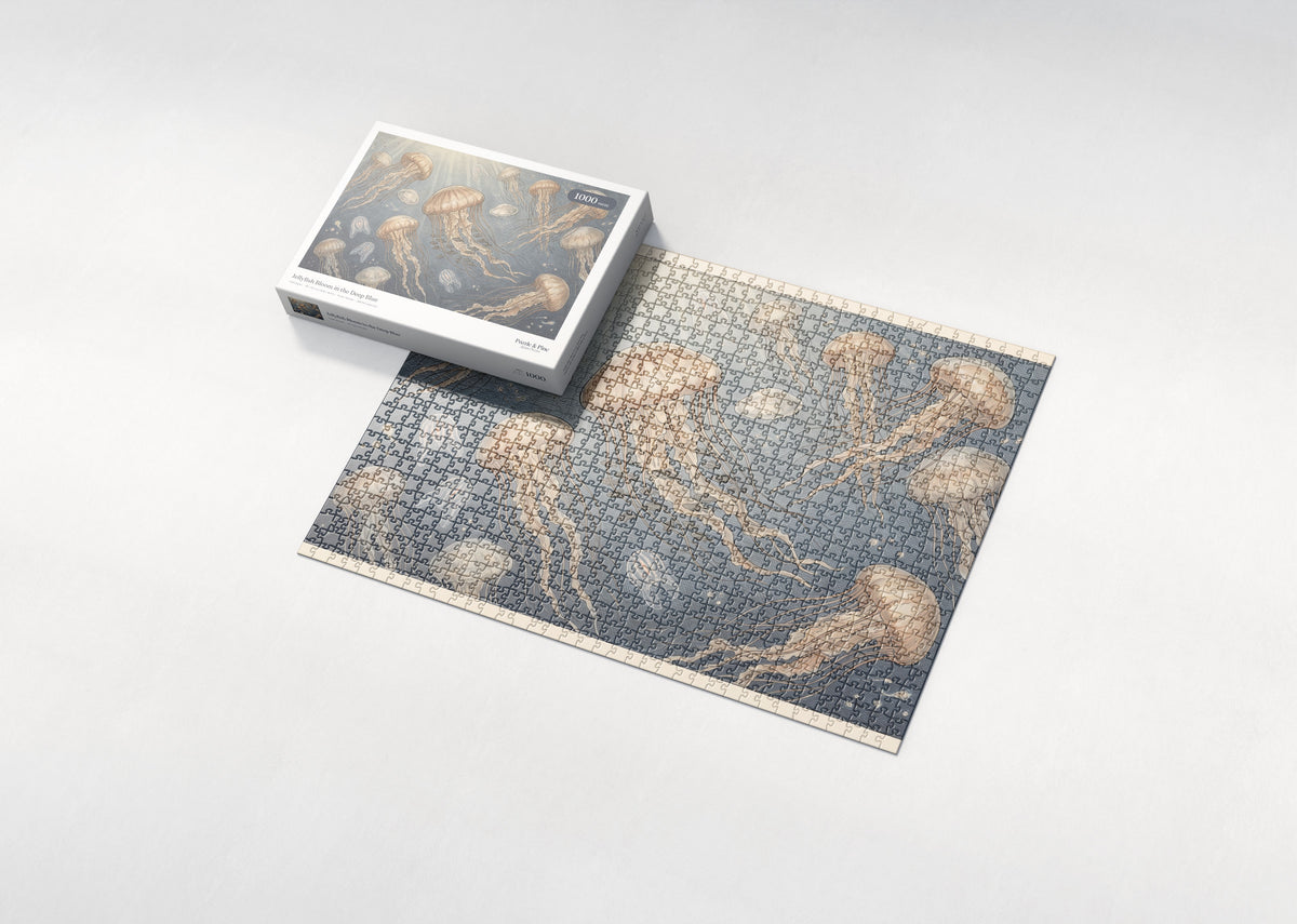 Jellyfish Bloom in the Deep Blue jigsaw puzzle - box and puzzle