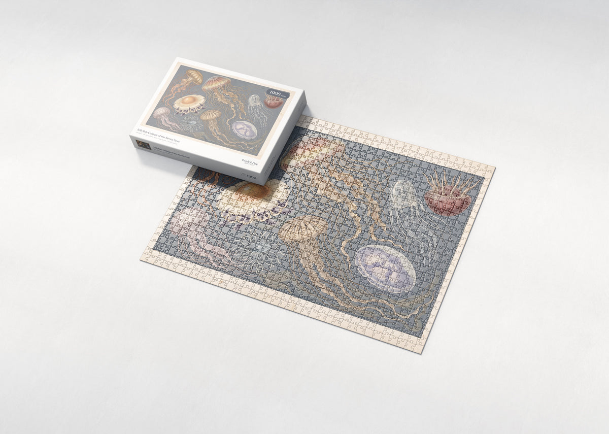 Jellyfish Collage of the Seven Seas jigsaw puzzle - box and puzzle