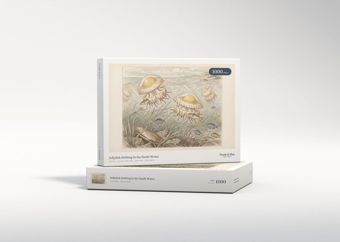 Jellyfish Drifting in the Sunlit Water jigsaw puzzle - gift box