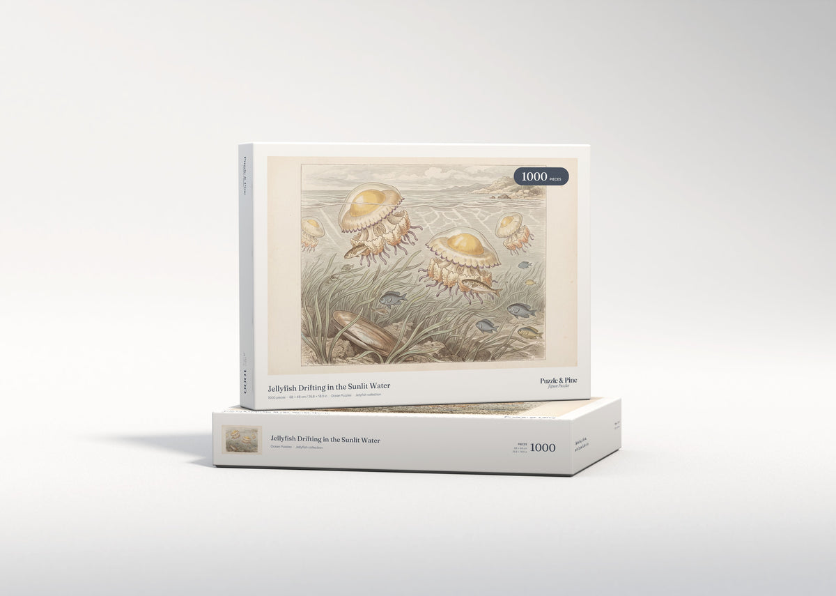 Jellyfish Drifting in the Sunlit Water jigsaw puzzle - gift box