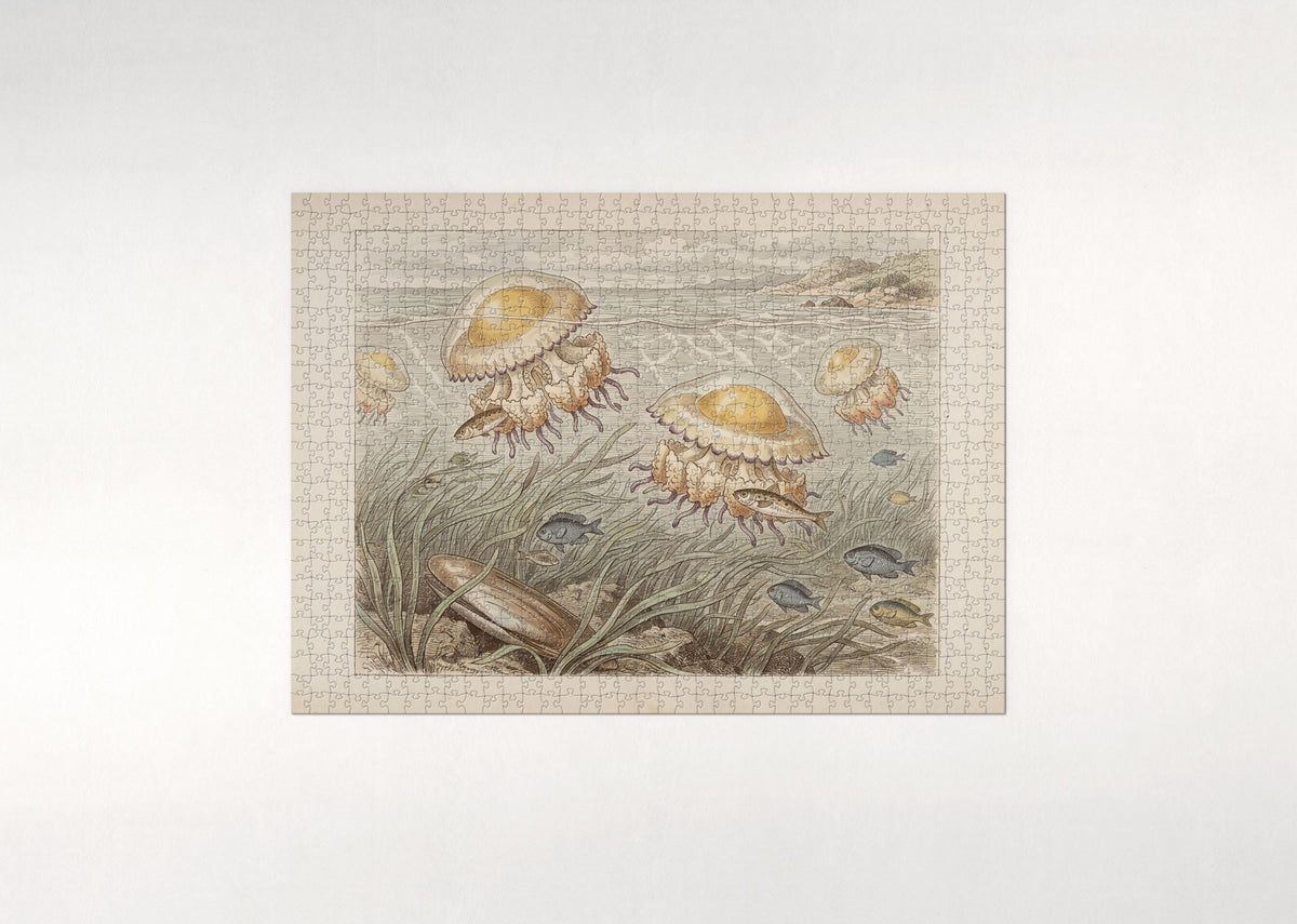 Jellyfish Drifting in the Sunlit Water jigsaw puzzle - flat puzzle