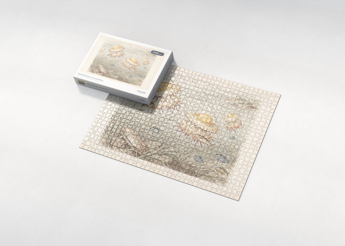 Jellyfish Drifting in the Sunlit Water jigsaw puzzle - box and puzzle
