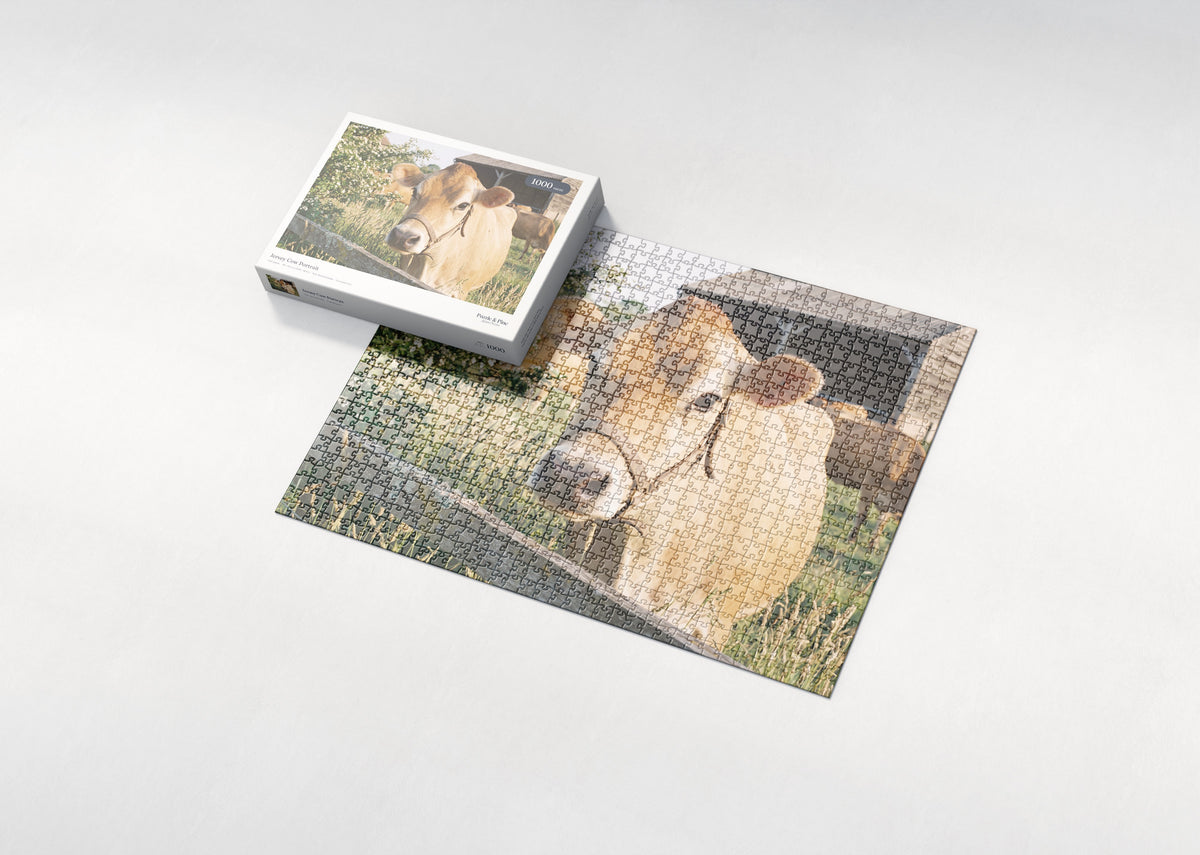 Jersey Cow Portrait jigsaw puzzle - box and puzzle