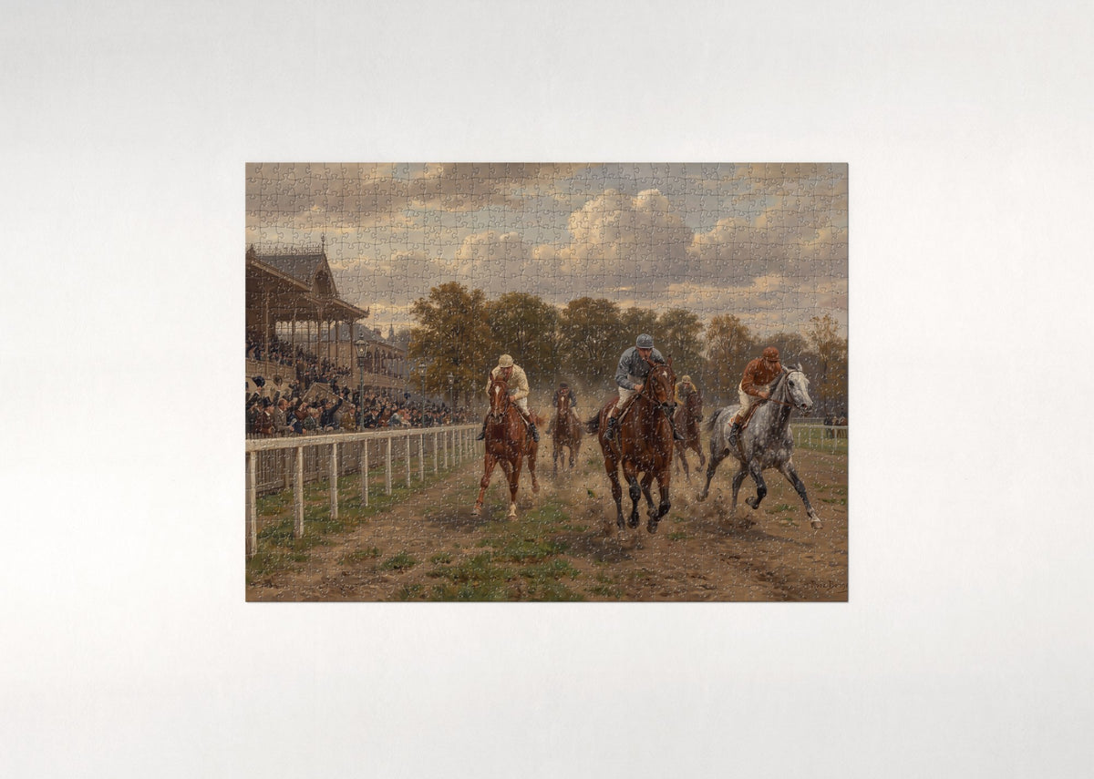Jockeys in the Home Stretch jigsaw puzzle - flat puzzle