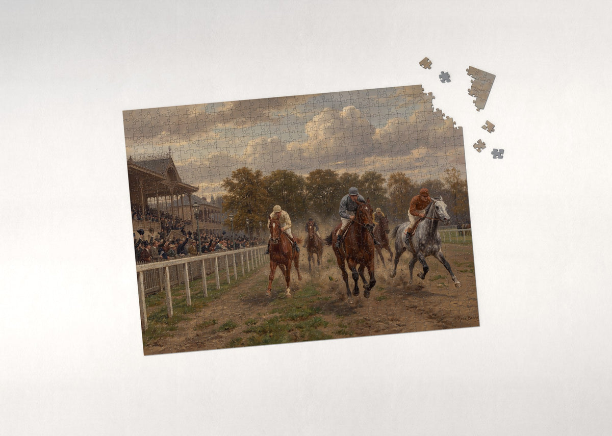 Jockeys in the Home Stretch jigsaw puzzle - puzzle with loose pieces
