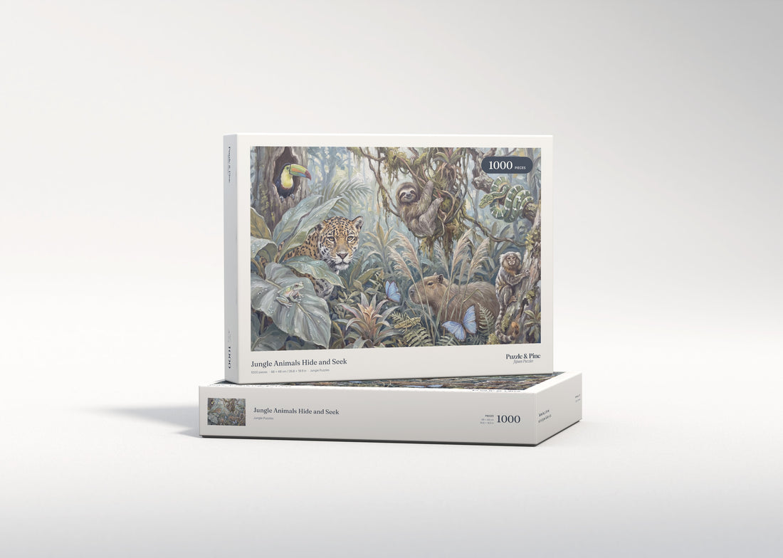 Jungle Animals Hide and Seek jigsaw puzzle - gift box