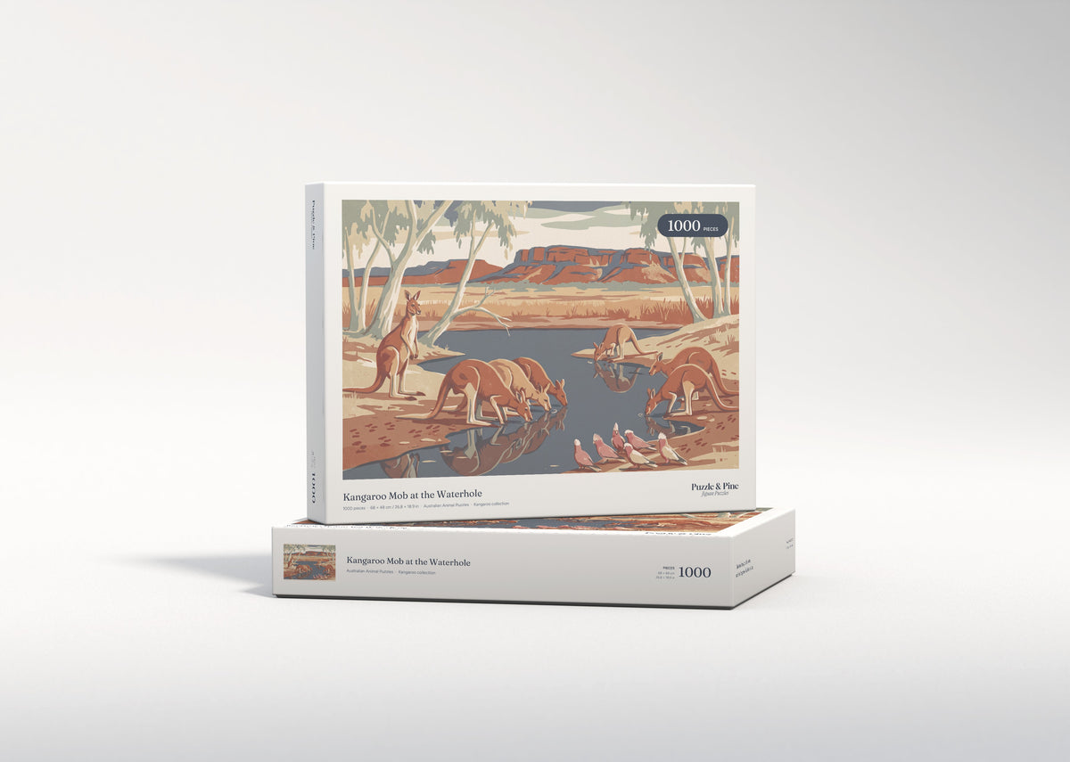 Kangaroo Mob at the Waterhole jigsaw puzzle - gift box