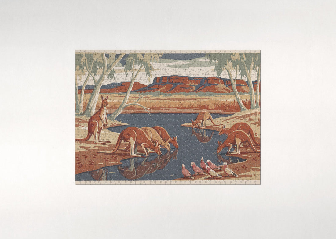 Kangaroo Mob at the Waterhole jigsaw puzzle - gift box