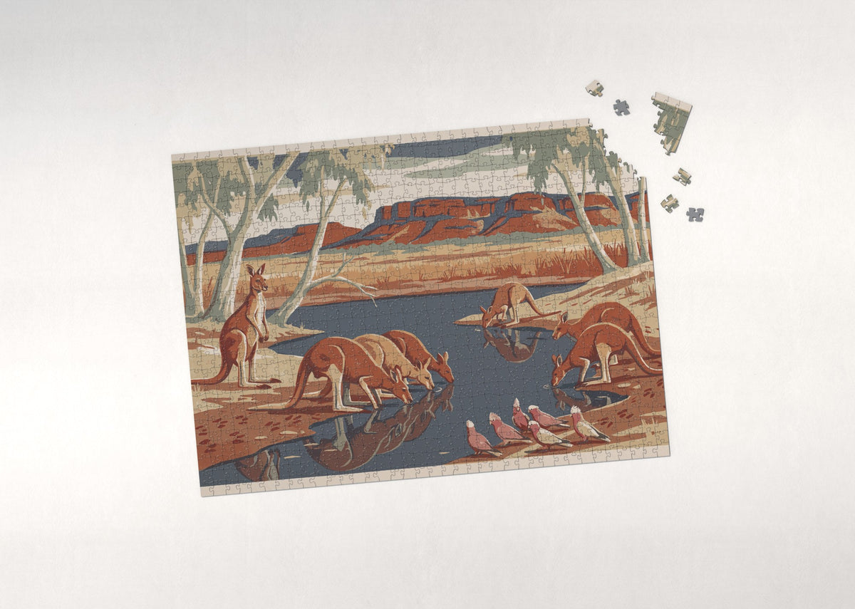 Kangaroo Mob at the Waterhole jigsaw puzzle - puzzle with loose pieces