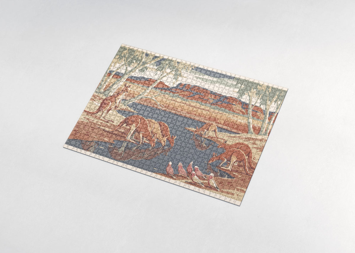 Kangaroo Mob at the Waterhole jigsaw puzzle - assembled puzzle