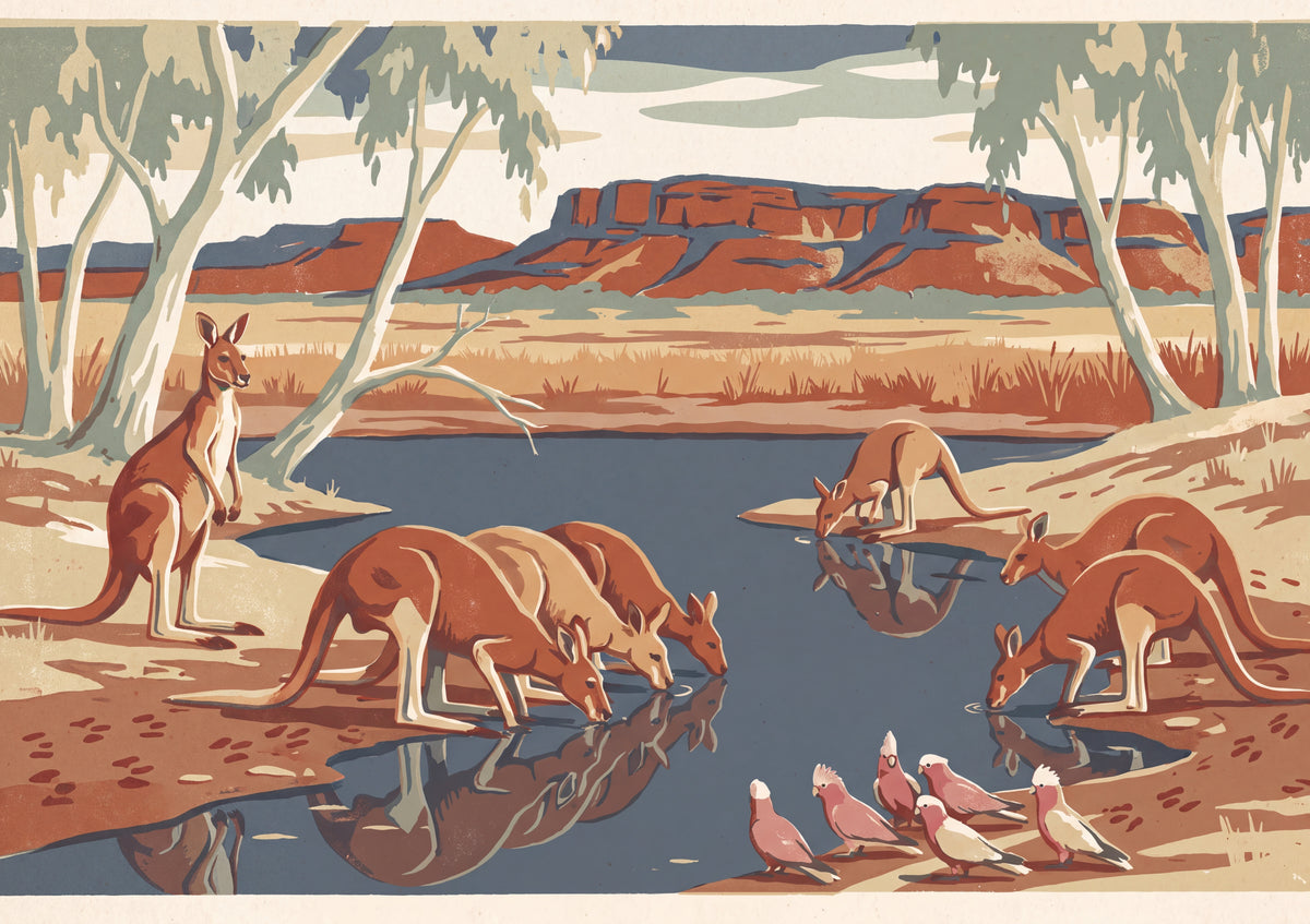 Kangaroo Mob at the Waterhole jigsaw puzzle