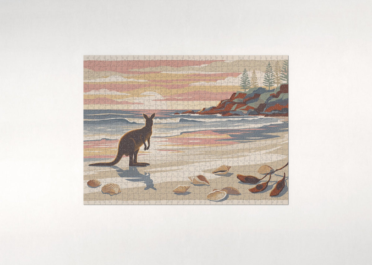 Kangaroo on the Beach at Dawn jigsaw puzzle - flat puzzle