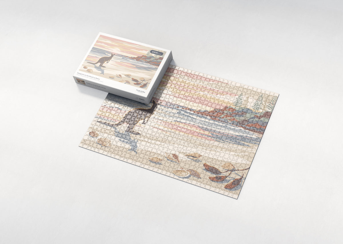 Kangaroo on the Beach at Dawn jigsaw puzzle - box and puzzle