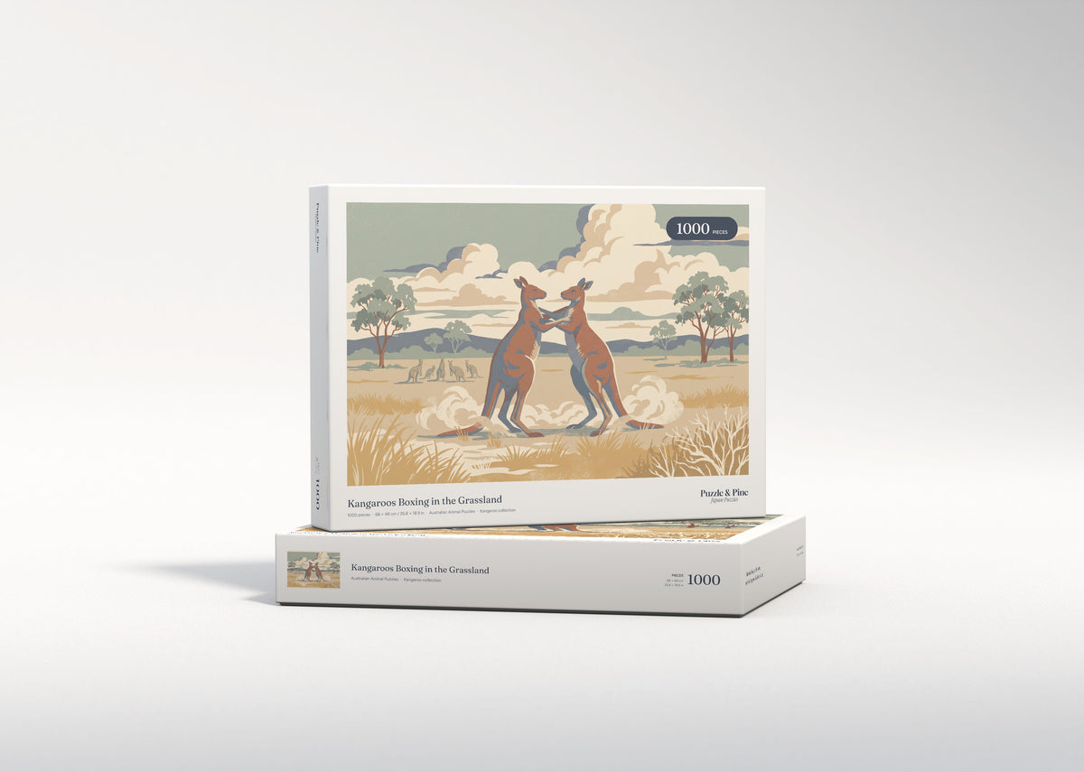 Kangaroos Boxing in the Grassland jigsaw puzzle - gift box