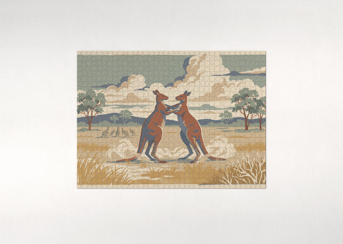 Kangaroos Boxing in the Grassland jigsaw puzzle - gift box