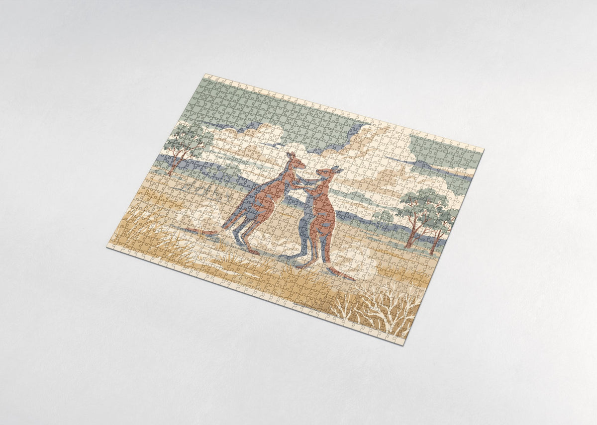 Kangaroos Boxing in the Grassland jigsaw puzzle - assembled puzzle