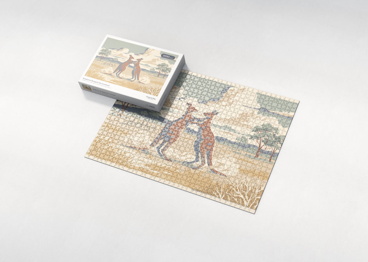 Kangaroos Boxing in the Grassland jigsaw puzzle - box and puzzle