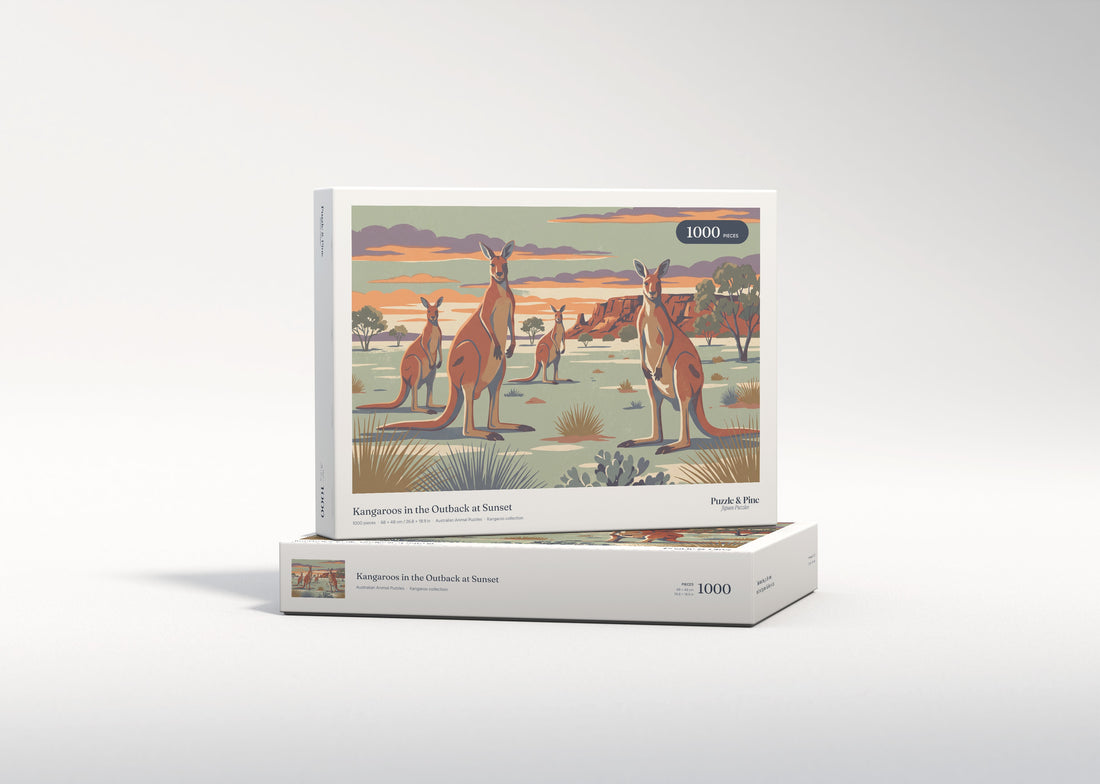 Kangaroos in the Outback at Sunset jigsaw puzzle - gift box