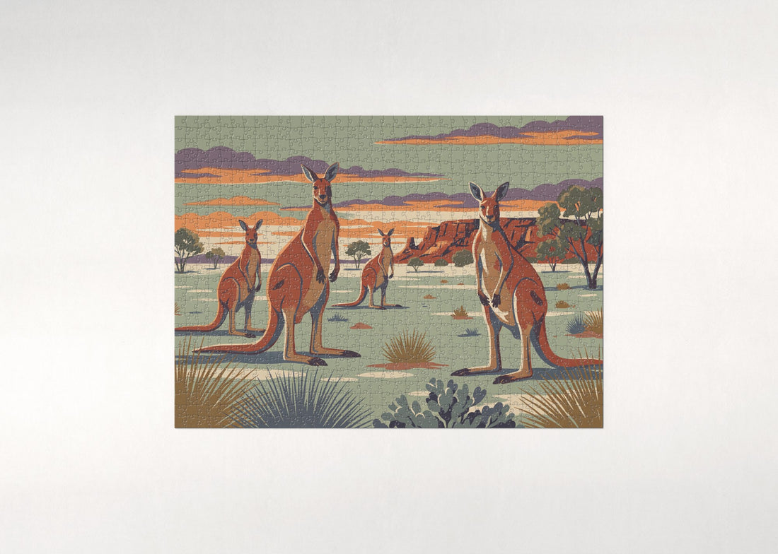 Kangaroos in the Outback at Sunset jigsaw puzzle - gift box
