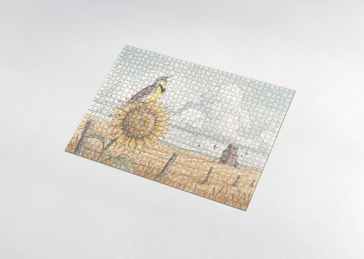 Kansas State Bird and Flower: Western Meadowlark and Sunflower jigsaw puzzle - assembled puzzle